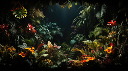 Tropical palm leaves, floral pattern background, real photoの素材