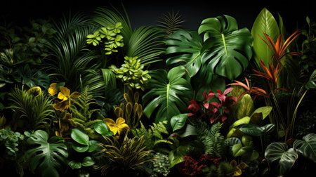 Tropical palm leaves, floral pattern background, real photoの素材