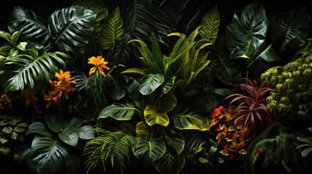 Tropical palm leaves, floral pattern background, real photoの素材