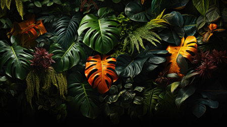 Tropical palm leaves, floral pattern background, real photoの素材