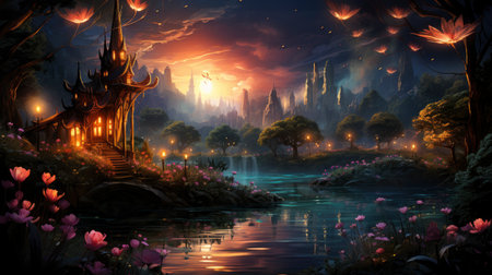 Beautiful fairy world landscape. fantasy background for journals, prints, background and backdropsの素材