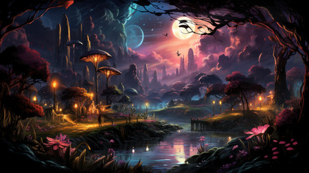 Beautiful fairy world landscape. fantasy background for journals, prints, background and backdropsの素材