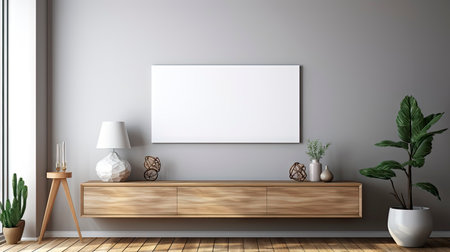 Mockup frame in cozy beige bedroom interior backgroundの素材