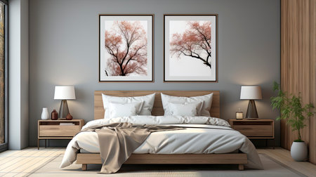 Sample frame set against a comfortable taupe bedroom backdropの素材