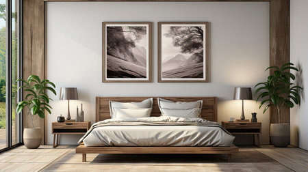 Sample frame set against a comfortable taupe bedroom backdropの素材