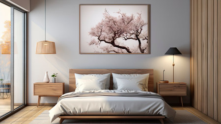Sample frame set against a comfortable taupe bedroom backdropの素材