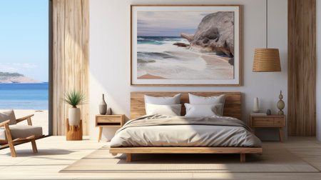 Sample frame set against a comfortable taupe bedroom backdropの素材