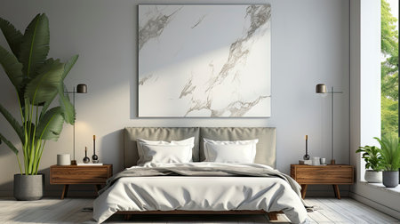 Sample frame set against a comfortable taupe bedroom backdropの素材
