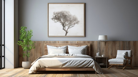 Sample frame set against a comfortable taupe bedroom backdropの素材