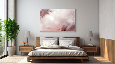 Sample frame set against a comfortable taupe bedroom backdropの素材