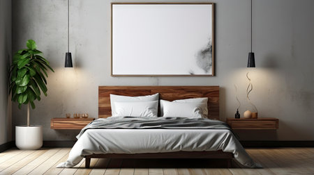 Sample frame set against a comfortable taupe bedroom backdropの素材