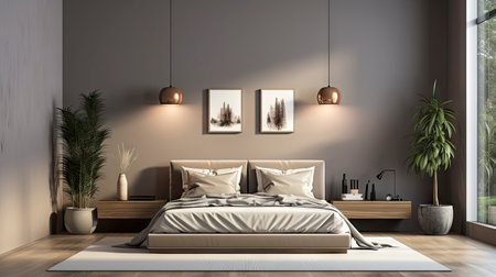 Sample frame set against a comfortable taupe bedroom backdropの素材