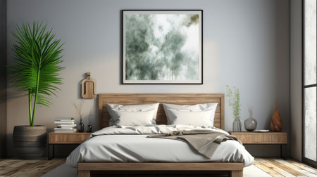 Sample frame set against a comfortable taupe bedroom backdropの素材