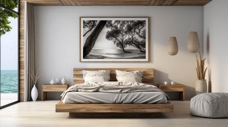 Sample frame set against a comfortable taupe bedroom backdropの素材