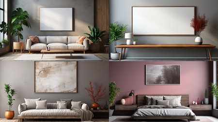 Sample frame set against a comfortable taupe bedroom backdropの素材