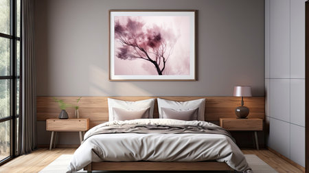 Sample frame set against a comfortable taupe bedroom backdropの素材