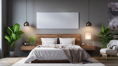 Sample frame set against a comfortable taupe bedroom backdropの素材