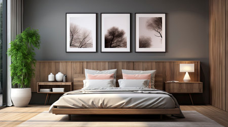 Sample frame set against a comfortable taupe bedroom backdropの素材