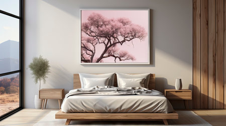 Sample frame set against a comfortable taupe bedroom backdropの素材