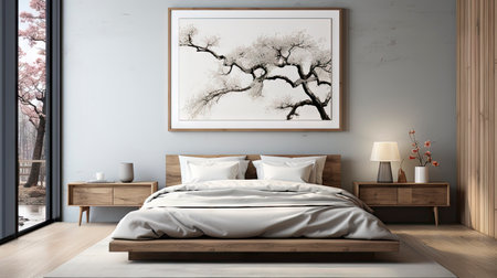 Sample frame set against a comfortable taupe bedroom backdropの素材