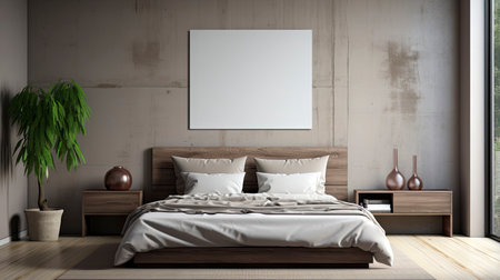 Sample frame set against a comfortable taupe bedroom backdropの素材