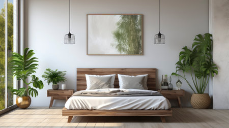 Sample frame set against a comfortable taupe bedroom backdropの素材