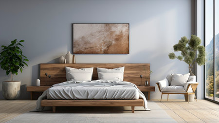 Sample frame set against a comfortable taupe bedroom backdropの素材
