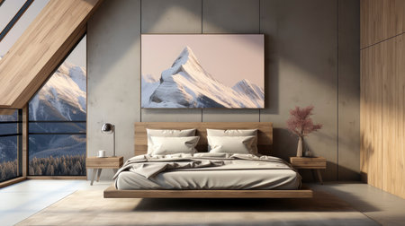 Sample frame set against a comfortable taupe bedroom backdropの素材