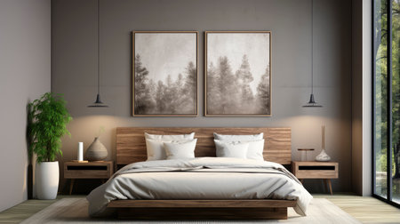 Sample frame set against a comfortable taupe bedroom backdropの素材