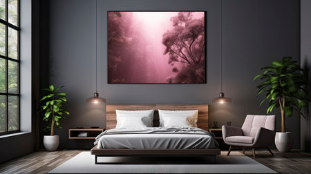 Sample frame set against a comfortable taupe bedroom backdropの素材