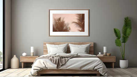 Sample frame set against a comfortable taupe bedroom backdropの素材