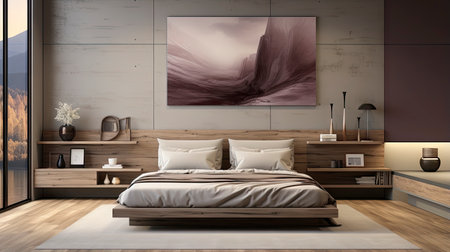 Sample frame set against a comfortable taupe bedroom backdropの素材