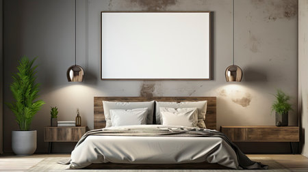 Sample frame set against a comfortable taupe bedroom backdropの素材