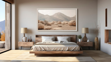 Sample frame set against a comfortable taupe bedroom backdropの素材