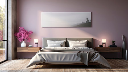 Sample frame set against a comfortable taupe bedroom backdropの素材