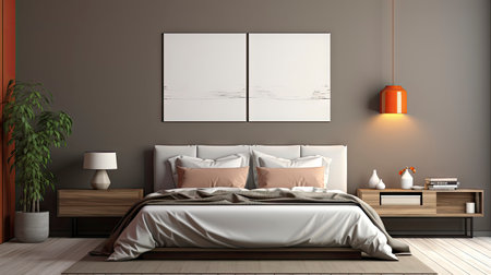 Sample frame set against a comfortable taupe bedroom backdropの素材