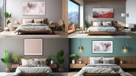 Sample frame set against a comfortable taupe bedroom backdropの素材