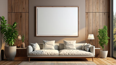 Sample frame set against a comfortable taupe bedroom backdropの素材