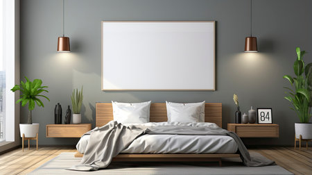 Sample frame set against a comfortable taupe bedroom backdropの素材