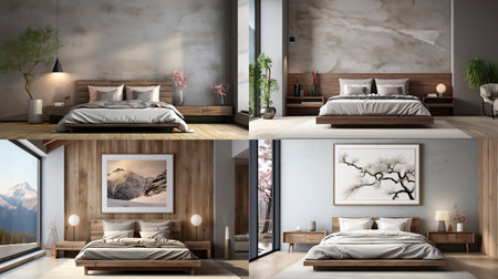 Sample frame set against a comfortable taupe bedroom backdropの素材