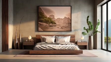 Sample frame set against a comfortable taupe bedroom backdropの素材