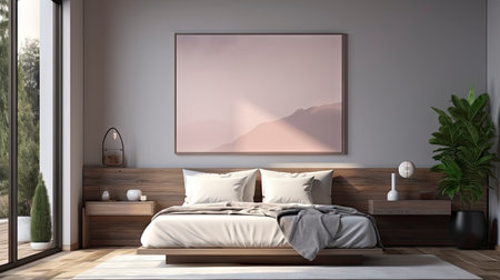 Sample frame set against a comfortable taupe bedroom backdropの素材