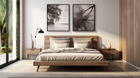 Sample frame set against a comfortable taupe bedroom backdropの素材