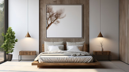 Sample frame set against a comfortable taupe bedroom backdropの素材