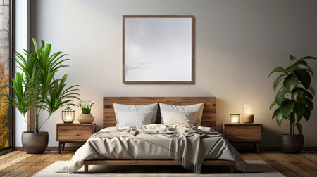 Sample frame set against a comfortable taupe bedroom backdropの素材