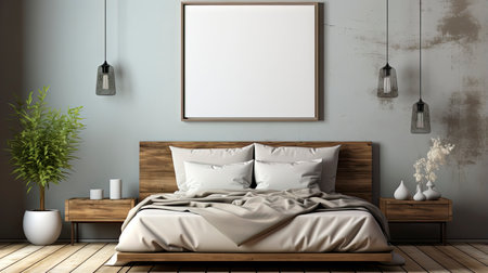 Sample frame set against a comfortable taupe bedroom backdropの素材