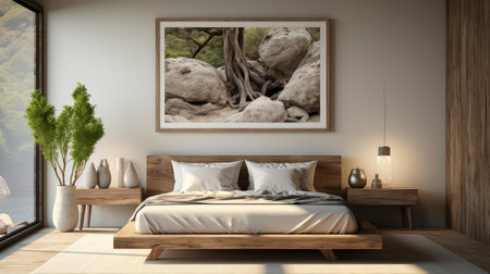 Sample frame set against a comfortable taupe bedroom backdropの素材