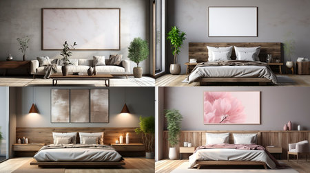 Sample frame set against a comfortable taupe bedroom backdropの素材
