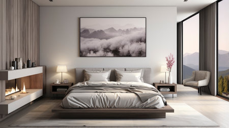 Sample frame set against a comfortable taupe bedroom backdropの素材