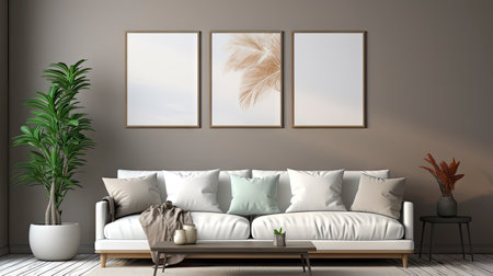 Sample frame set against a comfortable taupe bedroom backdropの素材
